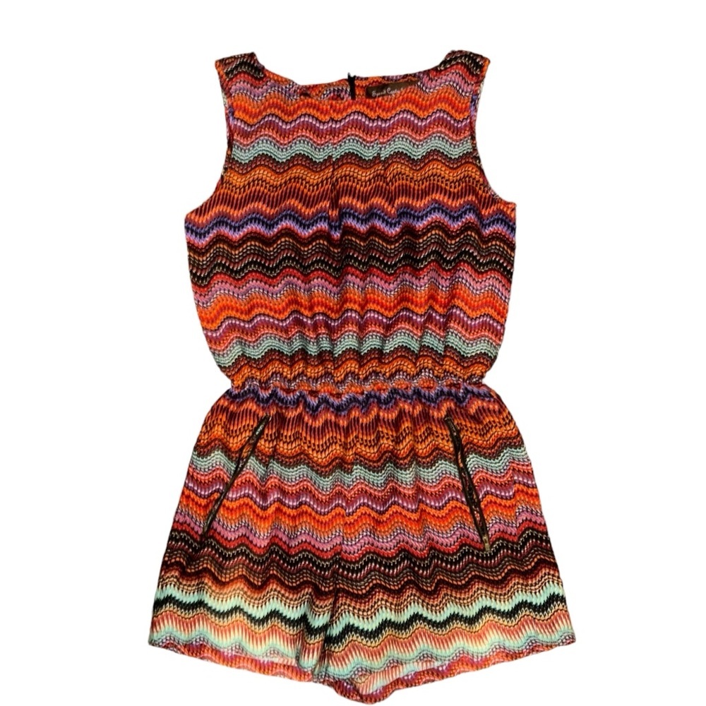 Womens Juniors Medium Speed Control Romper Casual Multicolor Sleeveless Zip Up - Picture 2 of 11
